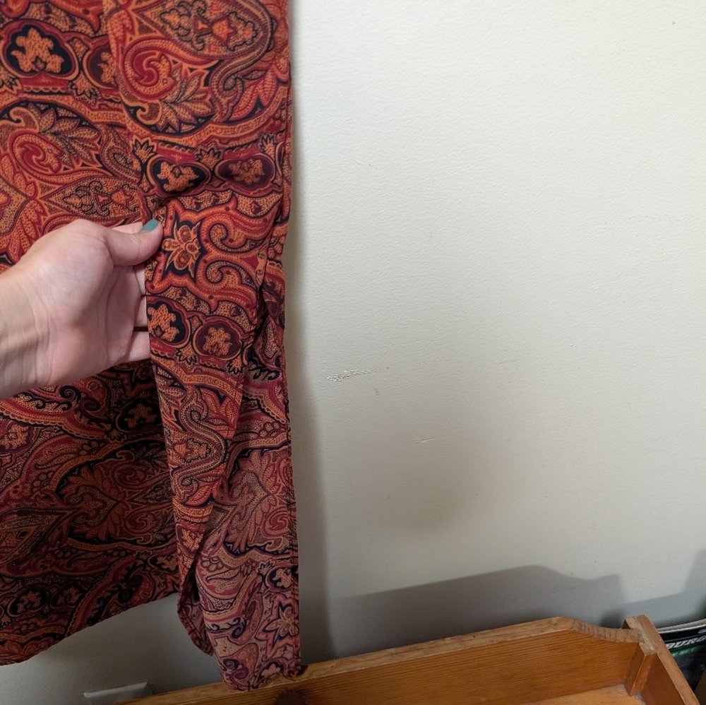 Boho 90s Rayon Maxi Dress Tie Waist Paisley Print – Made in USA Size L - Picture 4 of 8